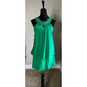 MEGHAN. LOS ANGELES Women's Kelly Green Gold Tie Side Halter Silk Dress Size 4